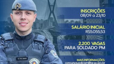A Polícia Militar de estado de São Paulo está informando que as inscrições para o concurso de Soldado PM estão abertas até a próxima quinta-feira (23)