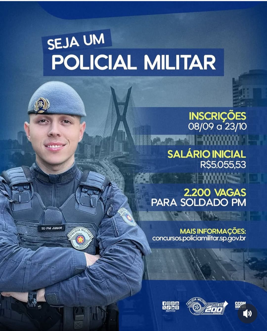 Prazo para inscrição em concurso da PM termina no dia 23