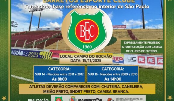 A equipe do Barretos Esporte Clube, em parceria com a Prefeitura da Estância Turística de Barretos e a Secretaria de Esportes e Lazer, agendaram para o dia 15 de novembro