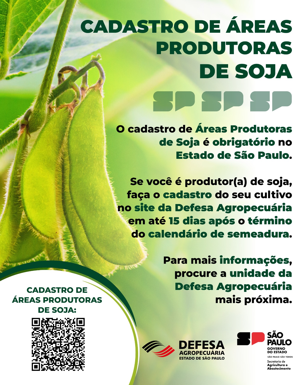 Defesa Agropecuária orienta sobre cadastro de área produtora de soja