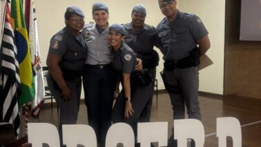 TRABALHO: Policiais da área do Batalhão de Barretos que atuam no PROERD (Foto: Divulgação)