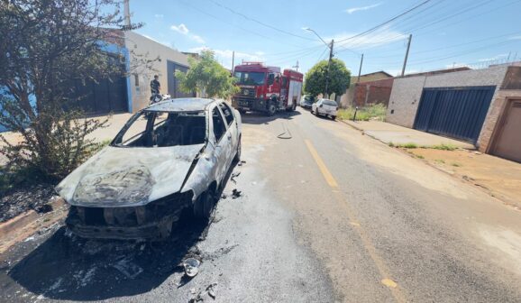 Incêndio destrói veículo no bairro Jardim dos Coqueiros (Foto: O Diário de Barretos)