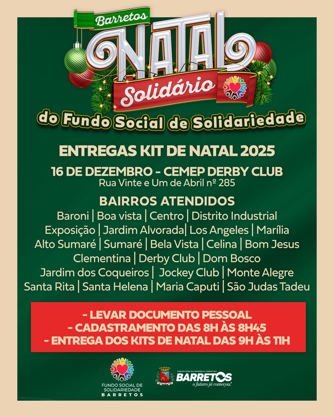 Kits de Natal começam a ser distribuídos nesta terça