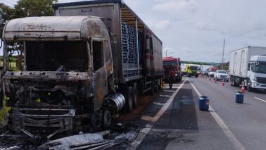 Bombeiros apagam incêndio em caminhão na rodovia Brigadeiro Faria Lima (Foto: O Diário de Barretos)