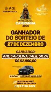 Minibasílica divulga ganhadora de carro zero km