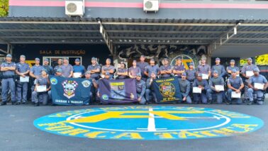 Policiais militares que participaram das atividades realizadas no Batalhão de Ribeirão Preto