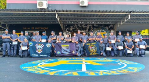 Policiais militares que participaram das atividades realizadas no Batalhão de Ribeirão Preto