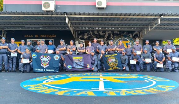 Policiais militares que participaram das atividades realizadas no Batalhão de Ribeirão Preto