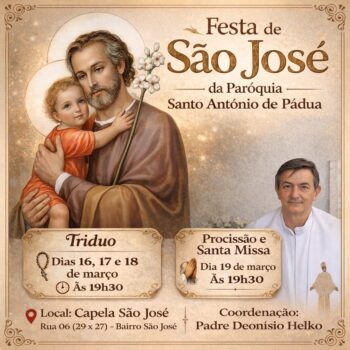 A comunidade católica São José, que pertence à Paróquia Santo Antônio de Pádua, inicia nesta segunda-feira (16) a programação em louvor ao Dia do Padroeiro