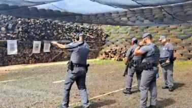 Capacitação foi realizada no estande de tiro da Penitenciária de Taiúva (Foto: Divulgação PM) Capacitação foi realizada no estande de tiro da Penitenciária de Taiúva (Foto: Divulgação PM)