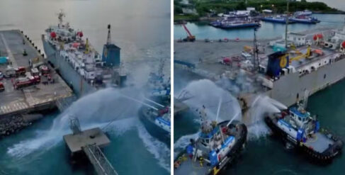 Navio que pegou fogo em porto de São Sebastião transportaria gado paa a Turquia (Foto: Reprodução/Corpo de Bombeiros)