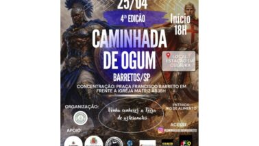 A cidade de Barretos realiza programação em homenagem ao Dia de Ogum, comemorado na última quinta-feira (23) neste final de semana.