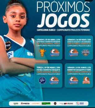 O basquete feminino da APAB Barretos/Unifeb realiza neste sábado (25), às 17h, a sua estreia no Campeonato Paulista Sub-13, enfrentando a equipe do AMAB/Girafinhas/Mauá, no ginásio CMEC 1 – Centro Municipal de Esporte e Cultura.