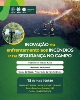 A cidade de Barretos vai sediar, no dia 15 de maio, um evento sobre inovação no enfrentamento aos incêndios e na segurança no campo, promovido pela Faesp (Federação da Agricultura do Estado de São Paulo),