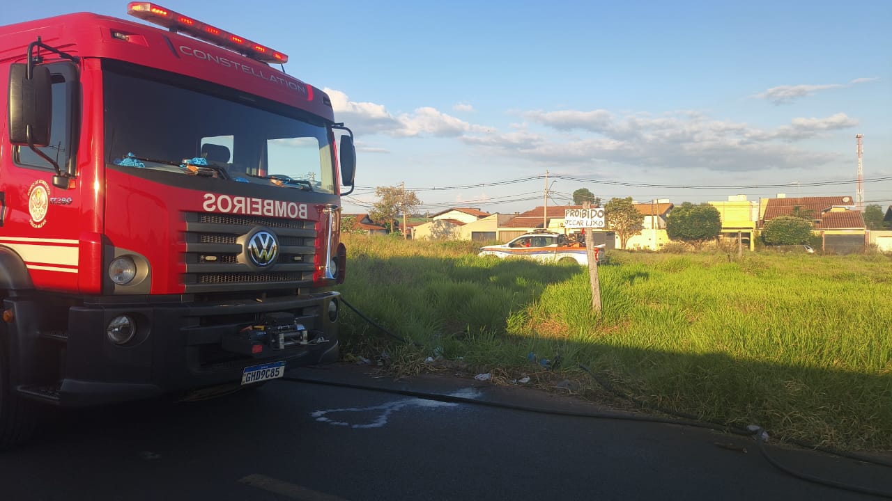 Bombeiros apagam incêndio em terreno baldio