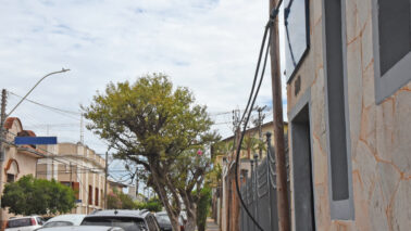 Poste de madeira sustenta de rede de água provisória na avenida 27, entre as ruas 20 e 22