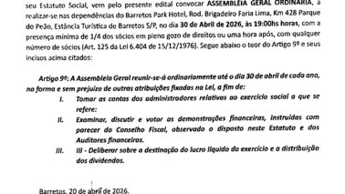 Assembleia agendada para o dia 30 de abril  