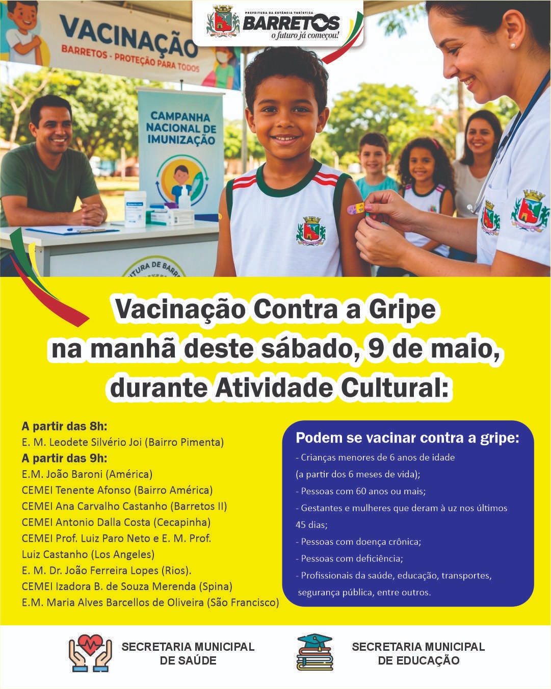 Sábado terá vacinação contra gripe nas escolas