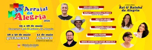 A edição 2026 conta com seis candidatos que concorrem ao título de Rei e Rainha da Alegria, representando empresas e instituições.