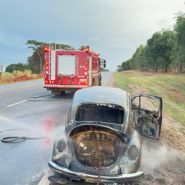 Incêndio causa danos  em veículo na rodovia
