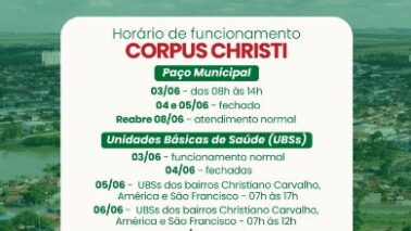 A Prefeitura da Estância Turística de Barretos funciona até esta quarta-feira (3) e só retoma o atendimento ao público na segunda-feira, dia 8 de junho, em virtude do feriado prolongado.
