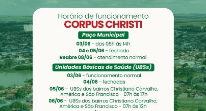 A Prefeitura da Estância Turística de Barretos funciona até esta quarta-feira (3) e só retoma o atendimento ao público na segunda-feira, dia 8 de junho, em virtude do feriado prolongado.