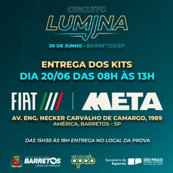 A cidade de Barretos recebe neste sábado (20) o Circuito Lumina, que terá concentração em frente à Escola Sesi, na Via das Comitivas Dr. Roberto Cardoso Alves, para a caminhada e corrida de 5 km e 10 km