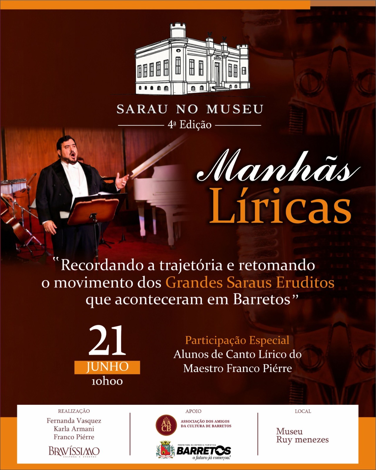 Sarau no Museu terá canto lírico no domingo