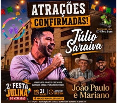 A Associação dos Lojistas do Mercado Municipal de Barretos promove nesta sexta-feira (31) a 2ª Festa Julina do Mercadão. O evento terá entrada gratuita para toda a população.