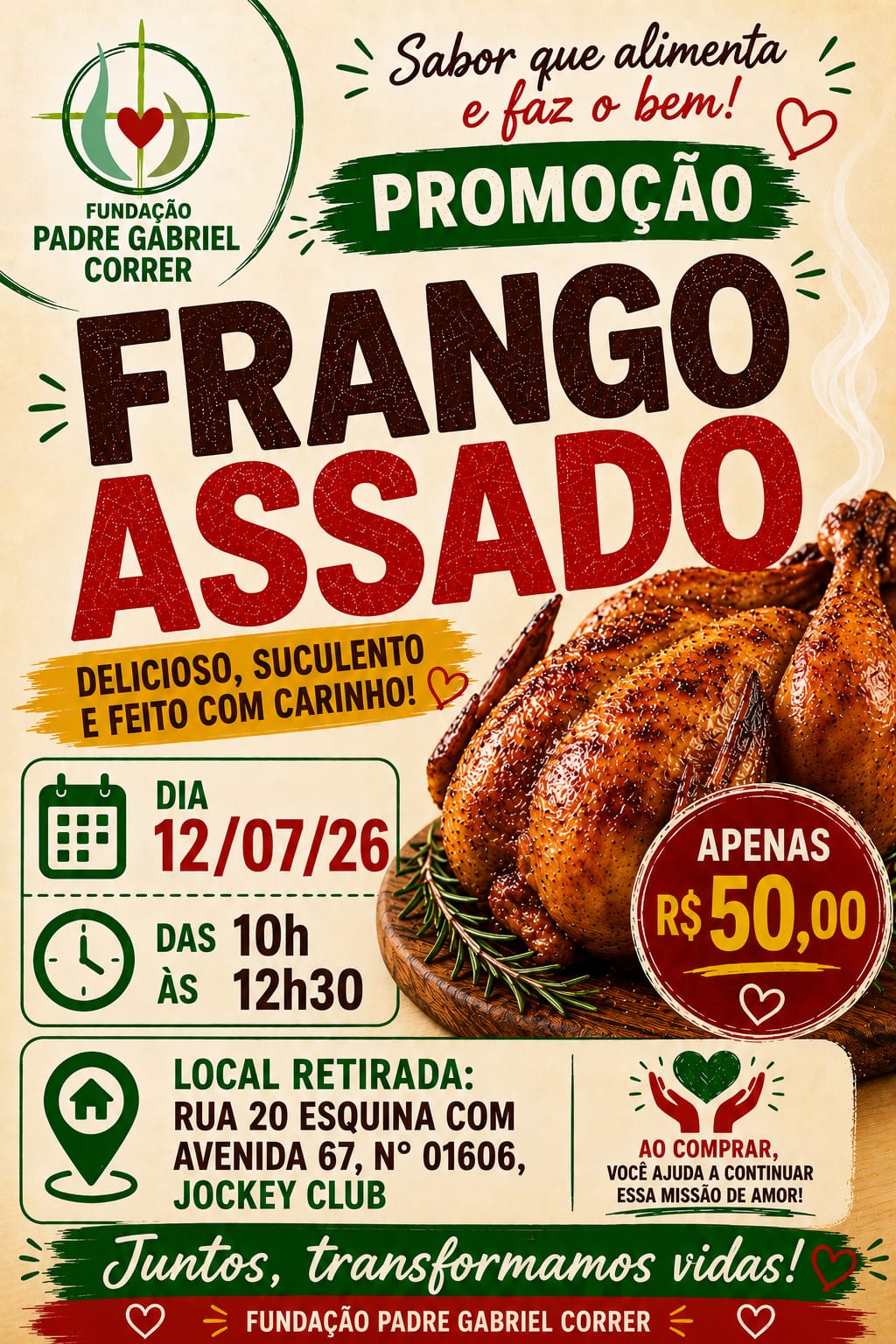 Fundação Padre Gabriel Correr divulga promoção do frango assado