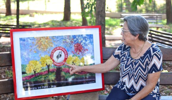 Vera Suzuki é a autora do quadro que inspira o cartaz oficial da Festa (Foto: Eduardo Trindade)