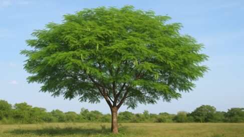 A leucena é uma árvore de origem mexicana que foi introduzida no Brasil para a alimentação do gado em pastagens.
