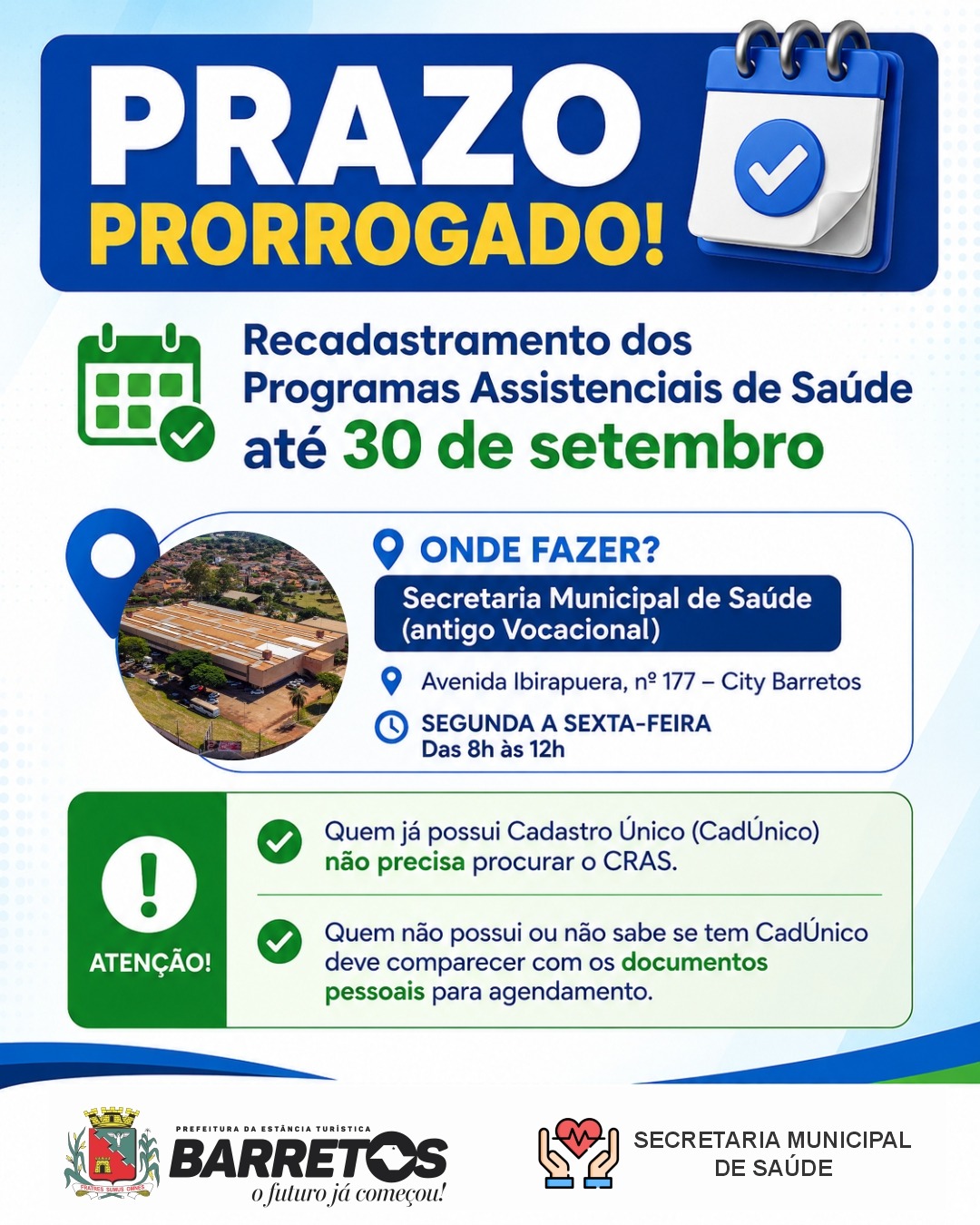 Novo prazo para recadastramento de beneficiários de programas de saúde