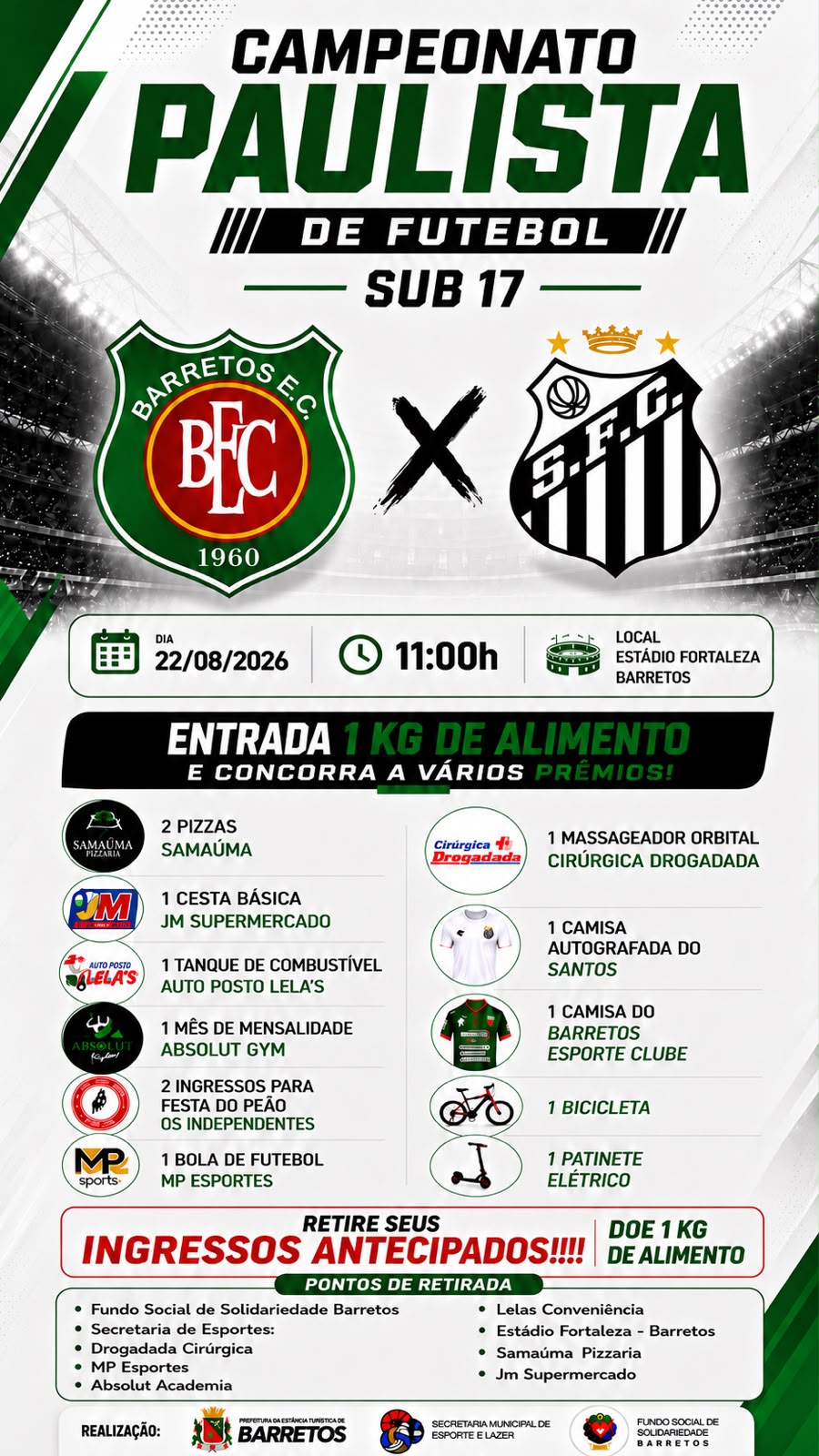 Tourinho enfrenta o Santos com arrecadação de alimentos