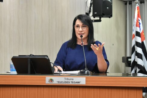 Pastora Junia durante pronunciamento na Câmara (Foto: Comunicação Câmara)