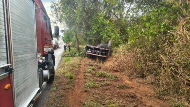 Acidente envolvendo caminhão em rodovia mobiliza bombeiros (Foto: O Diário de Barretos)