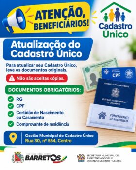 Munícipes com CadÚnico devem realizar atualização cadastral