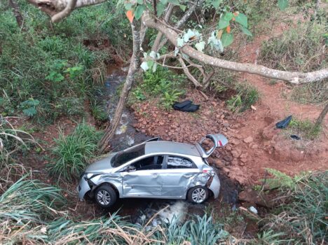 Carro com cinco ocupantes cai em ribanceira na Vicinal Pedro Vicentini (Foto: O Diário de Barretos)