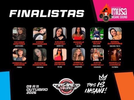 O Concurso Musa Insane Sound 2026 já tem suas 12 finalistas. As candidatas selecionadas disputarão a grande final no próximo sábado (10), às 19h, durante a programação do 11º Insane Sound Barretos
