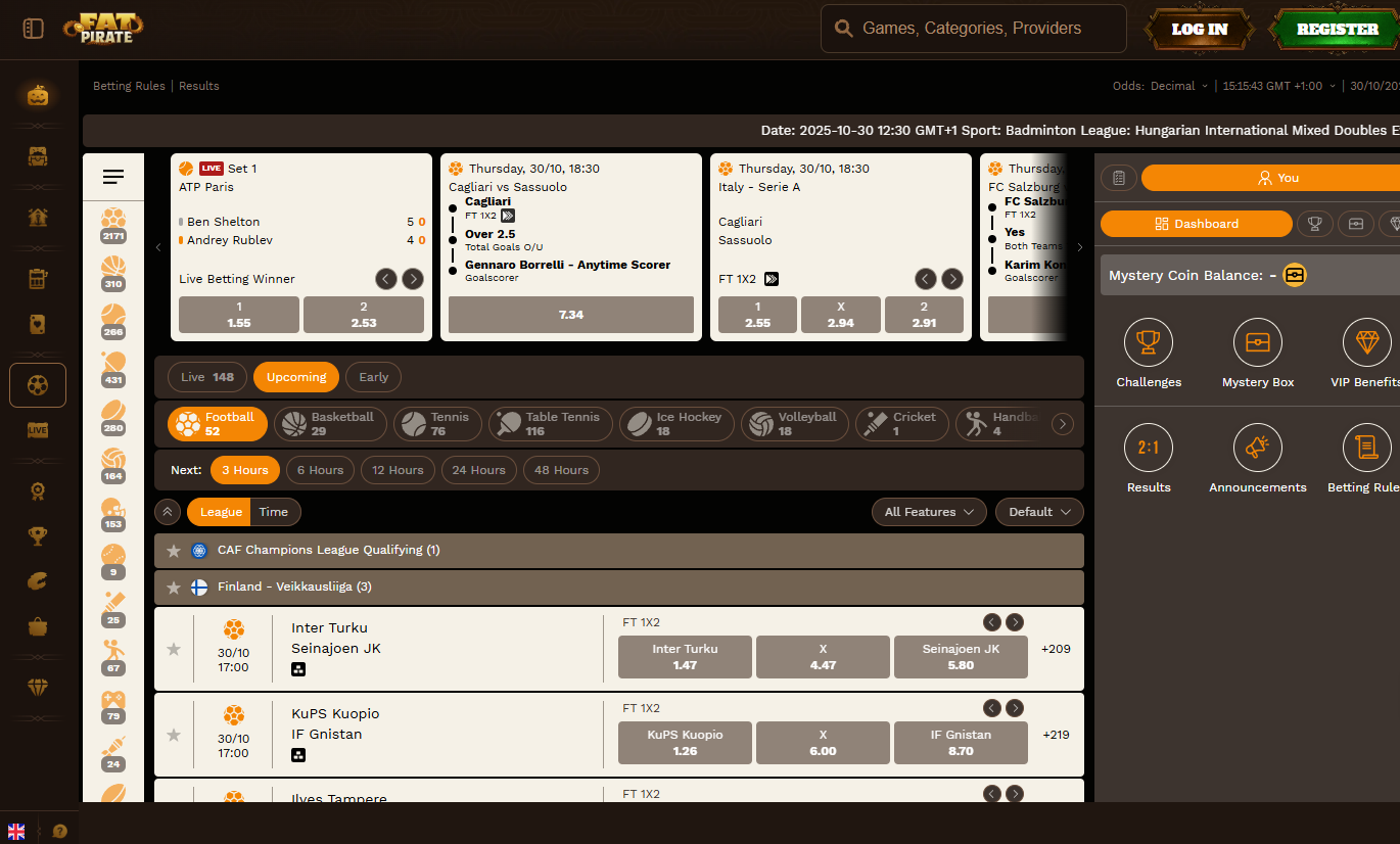Fatpirateで利用可能なベッティングマーケット