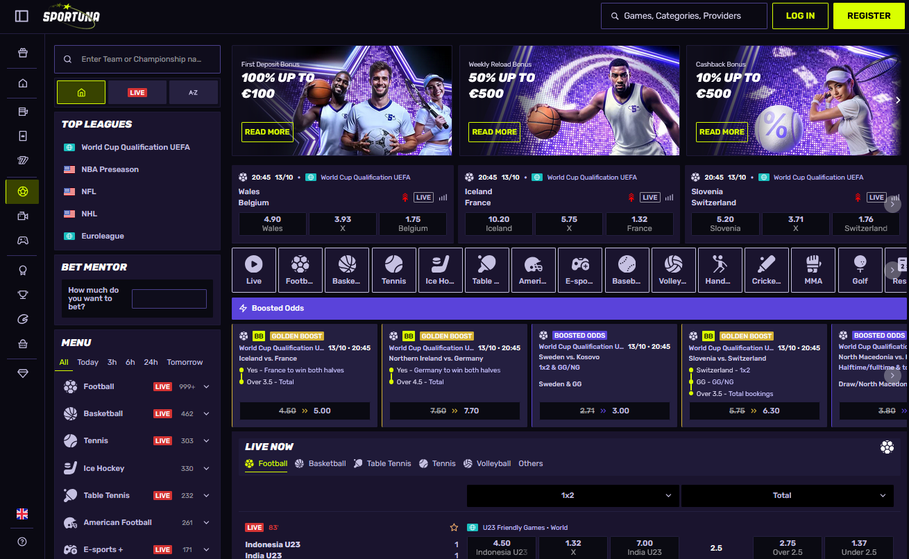 Sportunaで賭けられるスポーツマーケット