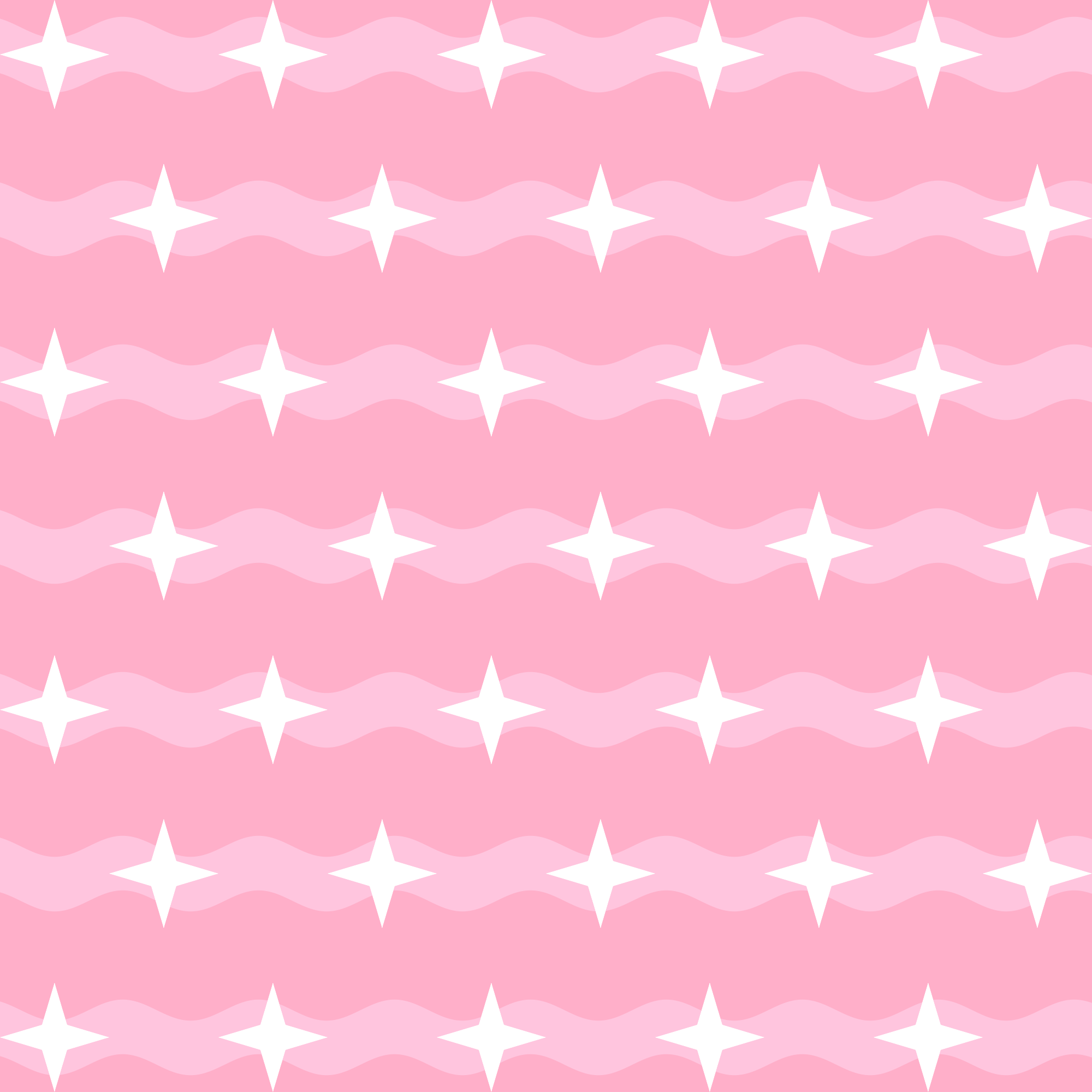 Em um fundo rosa, há faixas onduladas de um tom de rosa mais claro, as quais são repletas de estrelas brancas de quatro pontas dispostas em linhas retas maiores do que tais faixas.