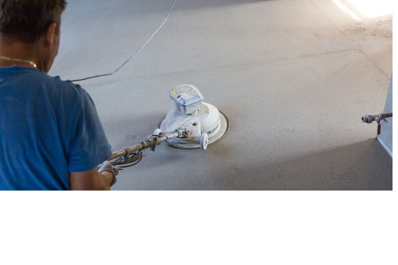 polished concrete floor white kitchen