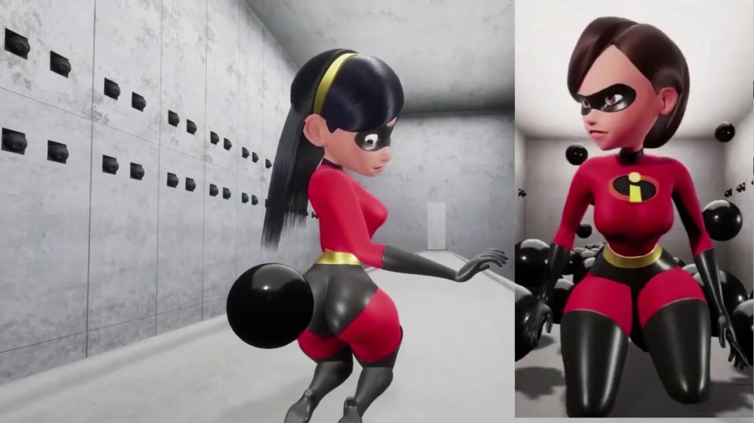 Incredibles Elastigirl and Violet Being Hit By Goo Balls