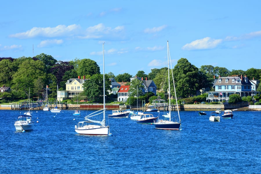 Sailboats anchored in Marina