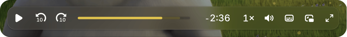 The SmartVideo control bar with the click-to-cycle playback speed button showing 1x