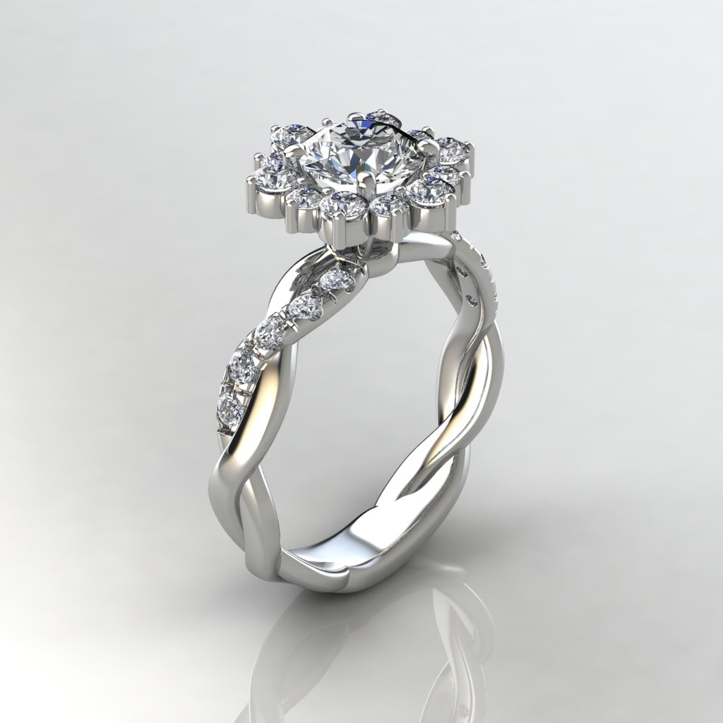 "Snowflake Halo Twist Moissanite Engagement Ring  "