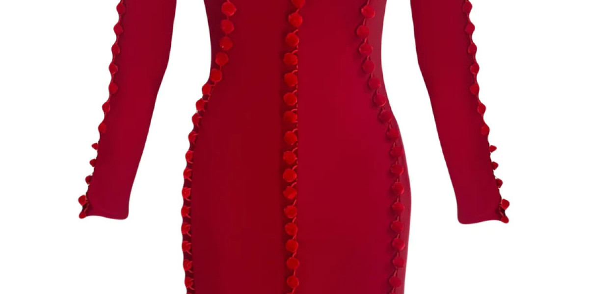 Vibrant Elegance: The Red Pom Pom Dress