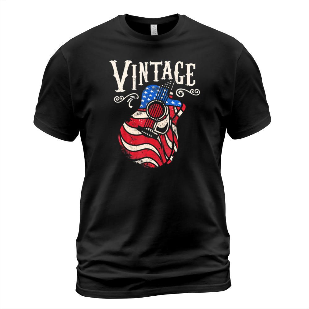 Funny Guitar Vintage American Flag Guitarist T-Shirt Unisex