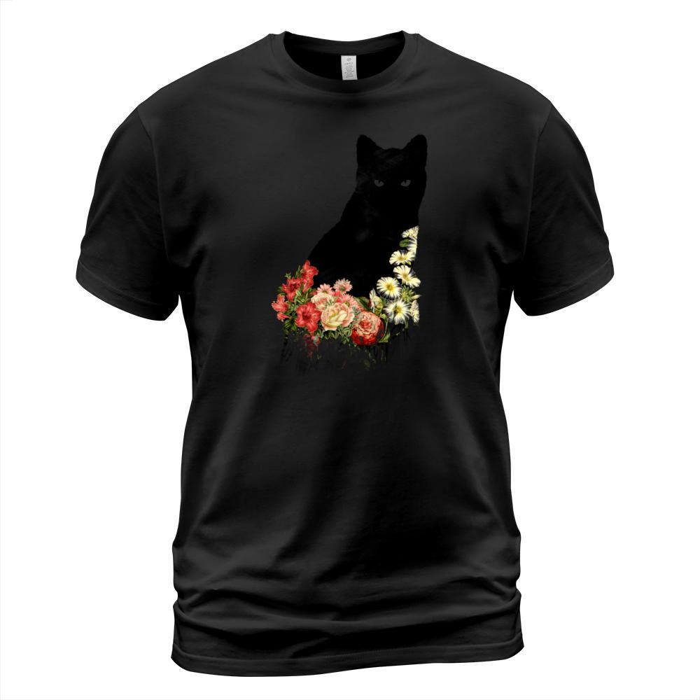 Black Cat Vintage Flower Good Luck T-Shirt Unisex